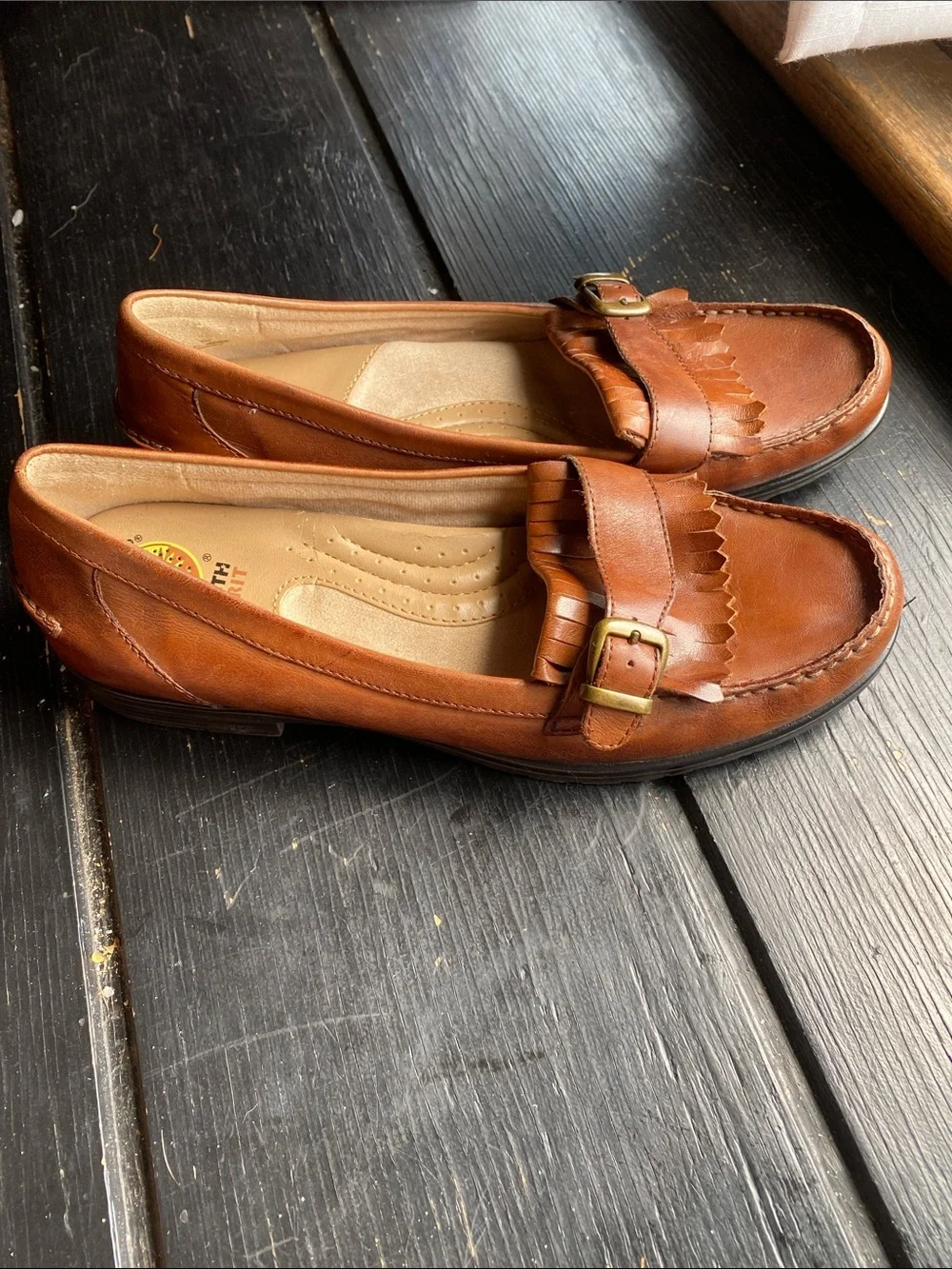 Earth Spirit Tan Leather Kiltie Loafers with Buckle